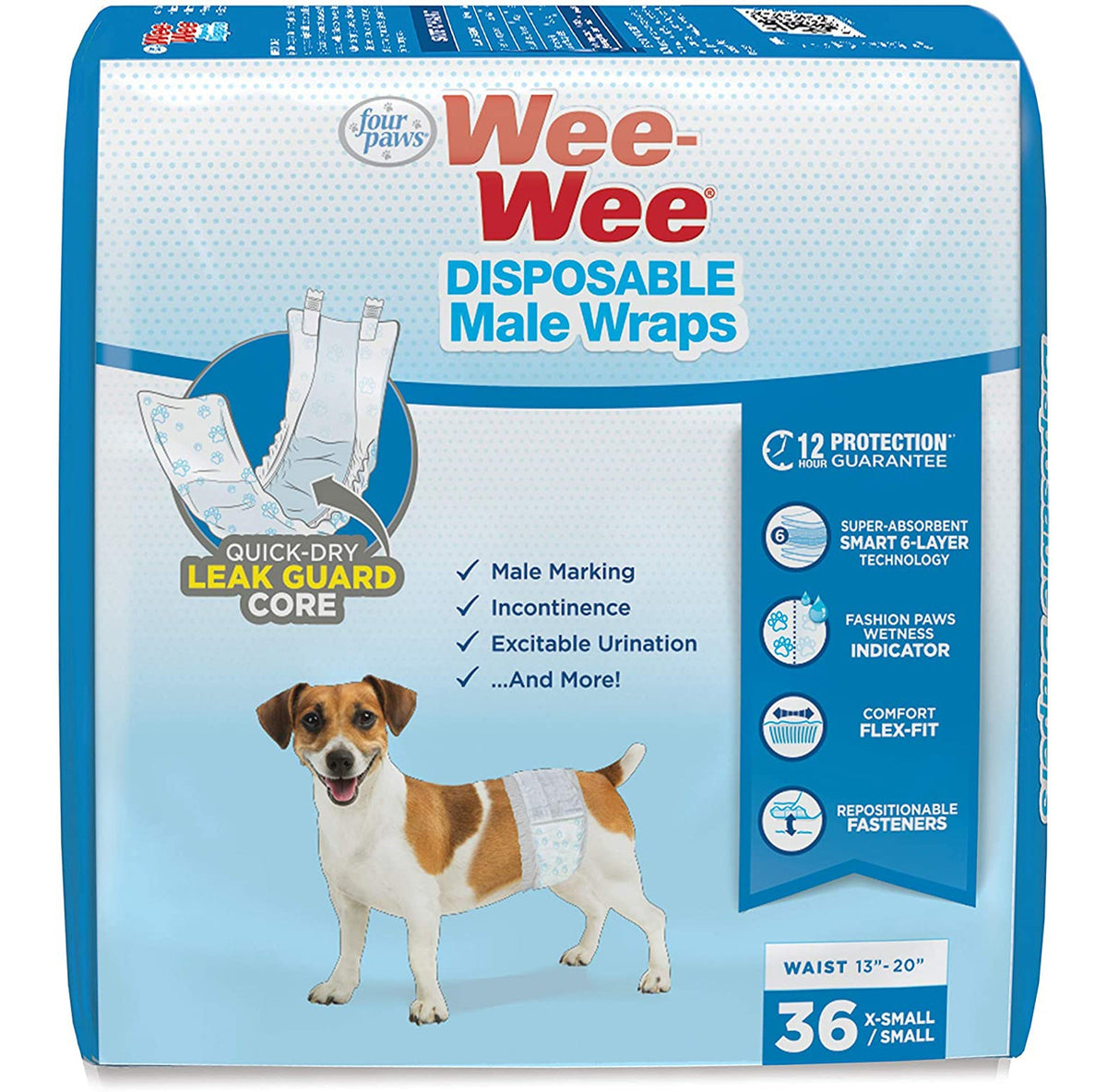 Four Paws Wee-Wee Disposable Male Dog Wraps 36Count · The Classic Pooch